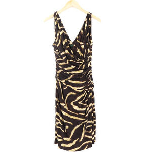Lauren Ralph Lauren Women's Animal Print Zebra Ruched Stretch Tank Dress Sz 8